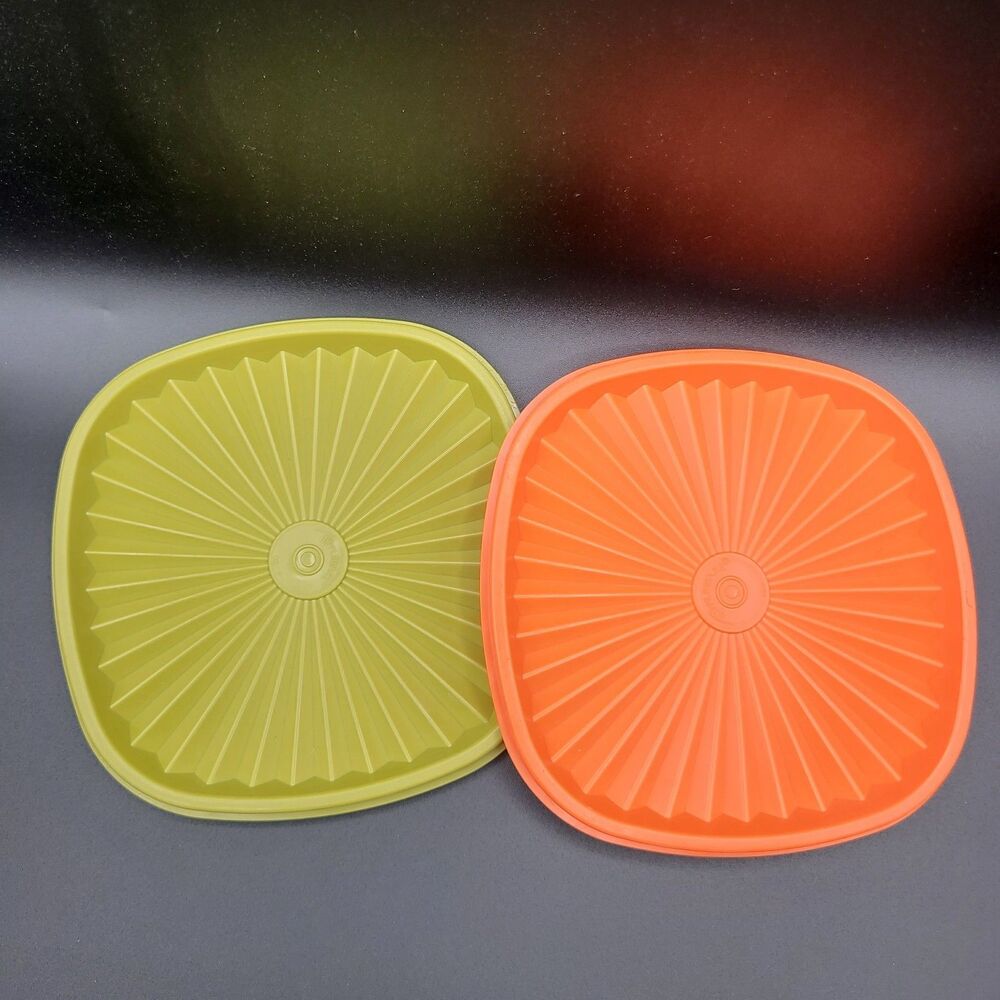 Vintage Tupperware #841 Square Replacement Lid Green And Orange